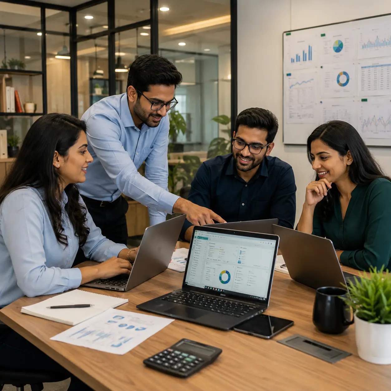Team of professional remote accountants and bookkeepers from India working in a managed office environment ready to support international businesses with financial operations